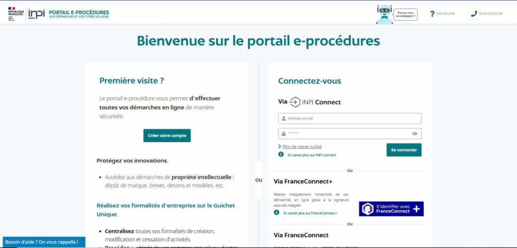 immatriculation LMNP étape connexion portail e-procédures